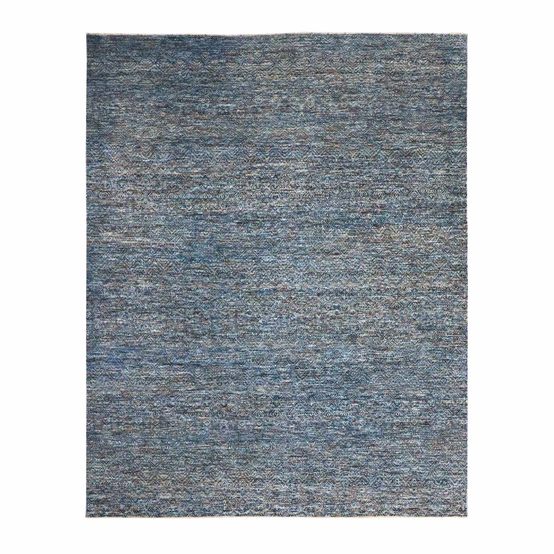 8'x10'1" Aegean Blue, Kohinoor Herat Pattern, Small Geometric Repetitive Diamond Design, Soft Wool, Tone On Tone, Hand Knotted, Oriental Rug 